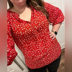 Red Floral Blouse